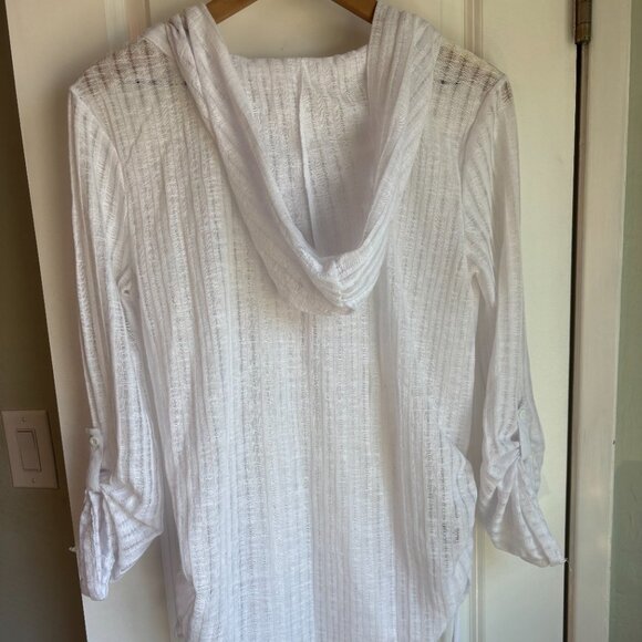 Billabong White Hooded Henley Tunic Top Small Lightweight Textured - Picture 5 of 6
